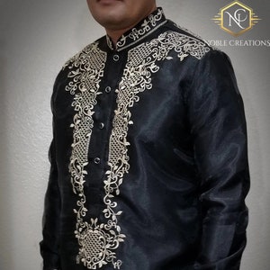 BARONG TAGALOG ARMAN1 Style with Inner Lining Filipino National Costume Filipiniana Lumban Laguna Philippines - Arman1 Black