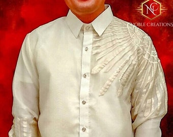 Barong Tagalog SINAG style with Inner Lining Filipino National Costume Filipiniana Lumban Laguna Philippines - US SIZE