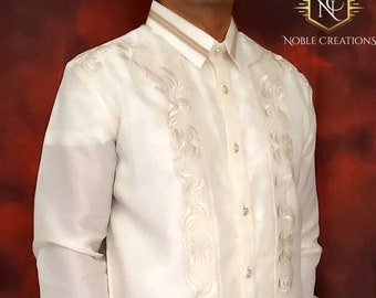 BARONG TAGALOG ARMAN4 Full-Open with Inner Lining Filipino National Costume Filipiniana Lumban Laguna Philippines - Beige
