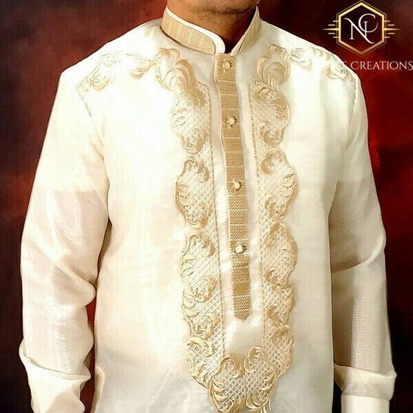 BARONG TAGALOG ARMAN3 met sluiting aan de binnenvoering Filipijns nationaal kostuum Filipiniana Lumban Laguna Filipijnen - Arman3 - Beige