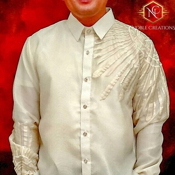 Barong Tagalog SINAG style with Inner Lining Filipino National Costume Filipiniana Lumban Laguna Philippines - US SIZE