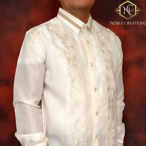 BARONG TAGALOG ARMAN4 Full-Open with Inner Lining Filipino National Costume Filipiniana Lumban Laguna Philippines - Beige