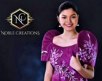 FILIPINIANA DRESS Handpainted Mestiza Gown Philippine National Costume Maria Clara Baro at Saya Barong Tagalog - Magenta