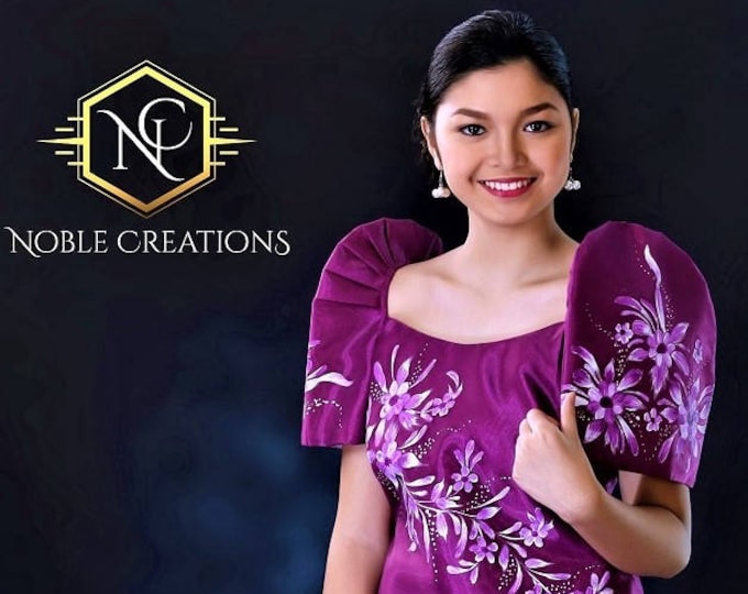 Featured listing image: FILIPINIANA DRESS Handpainted Mestiza Gown Philippine National Costume Maria Clara Baro at Saya Barong Tagalog - Magenta