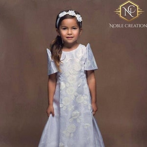 KIDS FILIPINIANA DRESS Handpainted Mestiza Gown SantaCruzan Philippine National Costume Maria Clara Baro at Saya Barong Tagalog - White