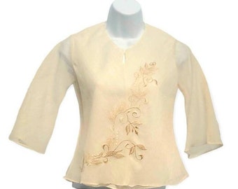 FILIPINIANA EMBROIDERED Jusilyn KIMONA in 3/4 Sleeves -  Maria Clara Philippine National Costume For Women - Beige  NcDV1