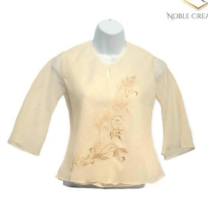 FILIPINIANA EMBROIDERED Jusilyn KIMONA in 3/4 Sleeves -  Maria Clara Philippine National Costume For Women - Beige  NcDV1