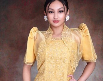 FILIPINIANA DRESS Embroidered Mestiza Gown with Bolero Philippine National Costume Maria Clara Baro at Saya Barong Tagalog - Yellow