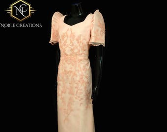 FILIPINIANA DRESS Embroidered and Beaded MESTIZA Maria Clara Baro at Saya Philippine National Costume Barong Tagalog Gown - Peach