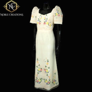 FILIPINIANA Dress Hand-painted and Embroidered  Mestiza Maria Clara Terno BARONG TAGALOG Philippine National Costume Gown - Beige