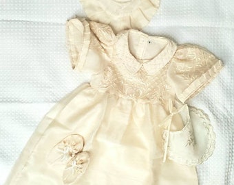 BAPTISMAL FILIPINIANA DRESS Set for Baby Girls with Inner Lining Philippine National Costume Barong Tagalog Formal Dress - Beige