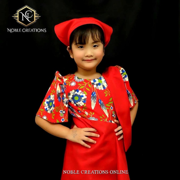 KIDS FILIPINIANA DRESS Floral Patadyong Philippine National Costume Maria Clara Baro at Saya Barong Tagalog Filipino Heritage Day - Red