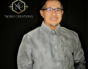 BARONG TAGALOG with Inner Lining Filipino National Costume FILIPINIANA - Gray - Made in Lumban Laguna Philippines - NCGRAY1 -