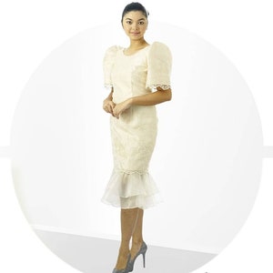 Filipiniana Dress Embroidered Ruffled Hem Knee Length Dress - Etsy Hong Kong