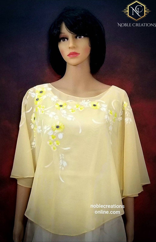 Filipiniana Inspired Chiffon Poncho Hand Painted Philippine Barong