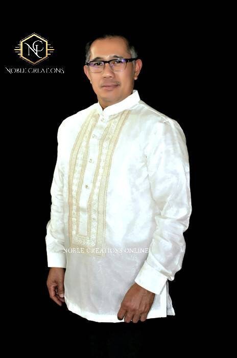 BARONG TAGALOG Chinese Collared Filipino National Costume FILIPINIANA Formal Dress for Men - Beige