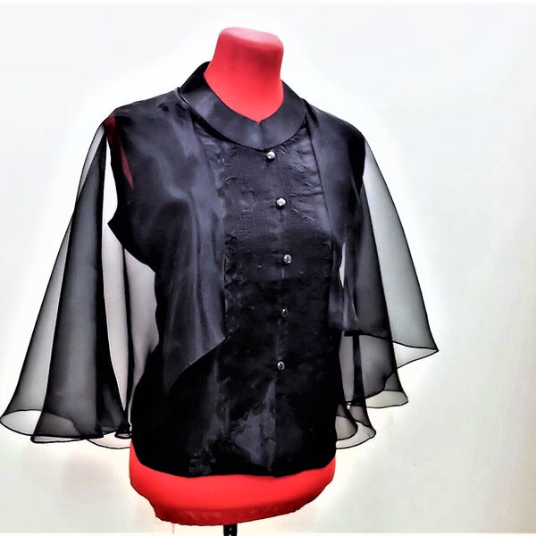 Modern FILIPINIANA Inspired Silk Embroidered CAPE BARONG tagalog Philippine National Costume - Black