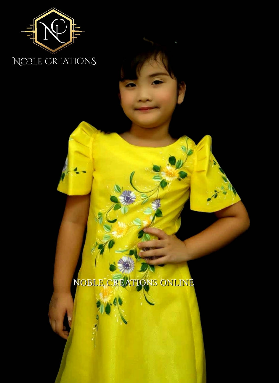 KIDS FILIPINIANA DRESS Handpainted Mestiza Gown SantaCruzan Philippine ...