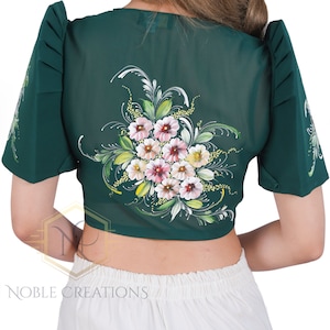 FILIPINIANA CHIFFON BOLERO Hand-painted Philippine National Costume Dark Green image 3