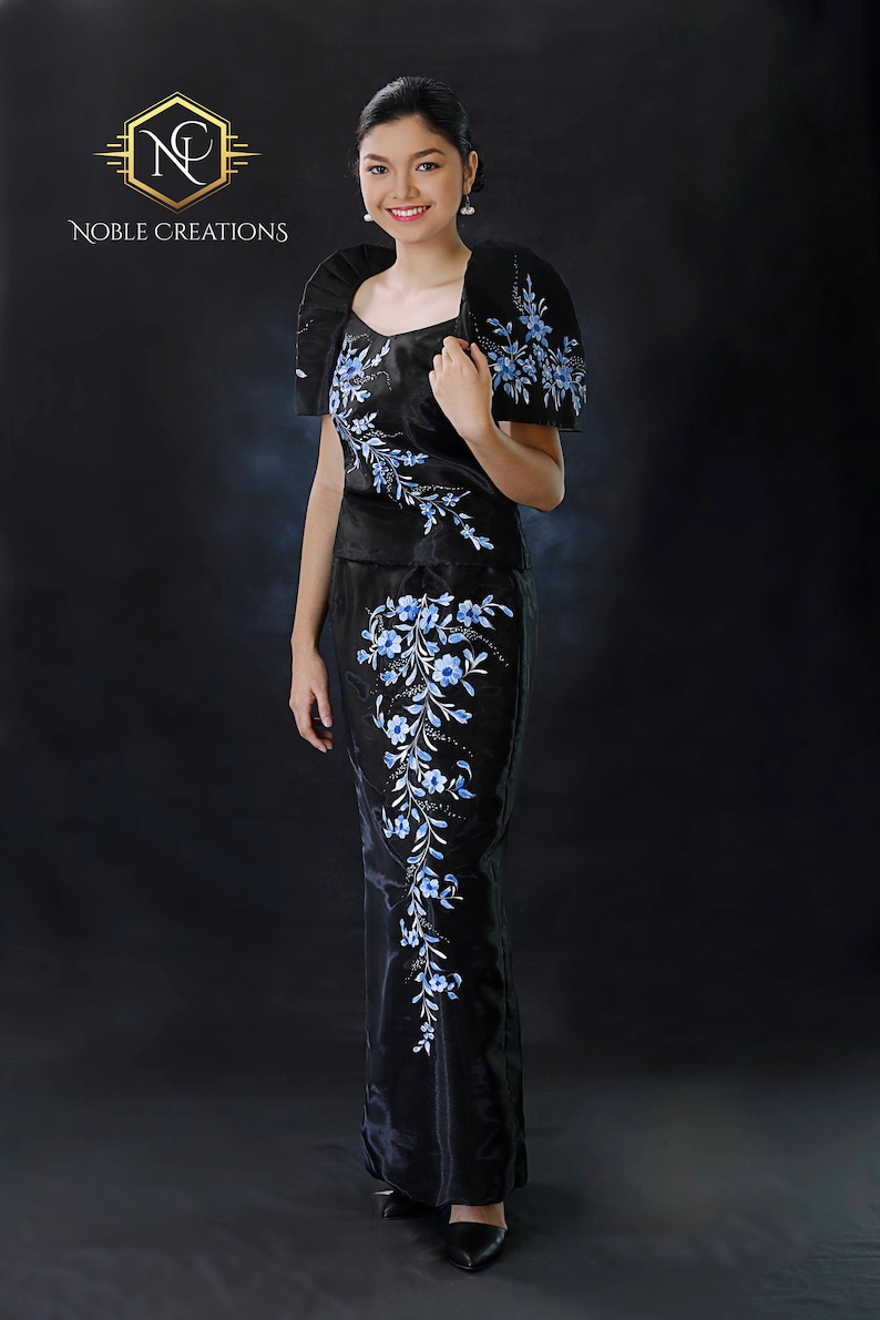 FILIPINIANA DRESS Handpainted Mestiza Gown Black - Etsy