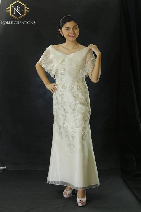 FILIPINIANA DRESS Embroidered Off-Shoulder Gown Philippine National ...