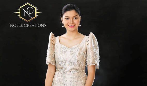 FILIPINIANA DRESS Embroidered and Beaded MESTIZA Maria Clara Baro at Saya Philippine National Costume Barong Tagalog Gown Beige Etsy