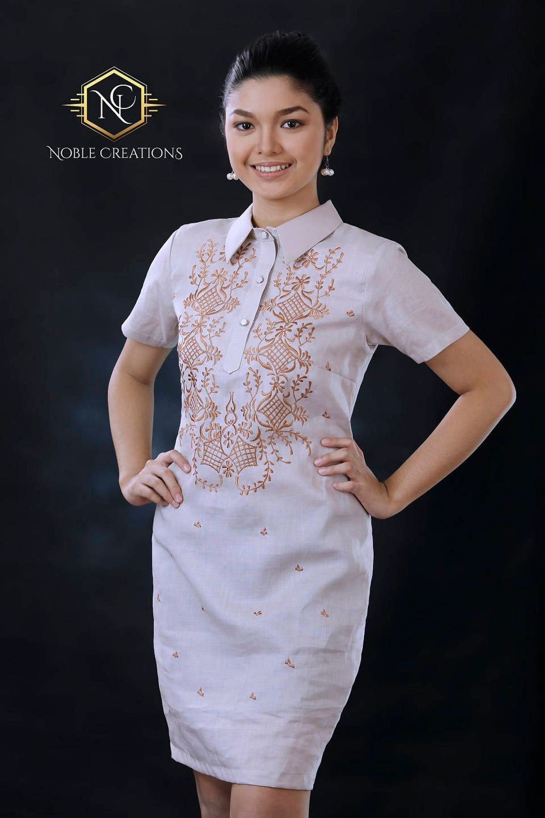 Modern FILIPINIANA Dress Linen BARONG TAGALOG Philippine National ...