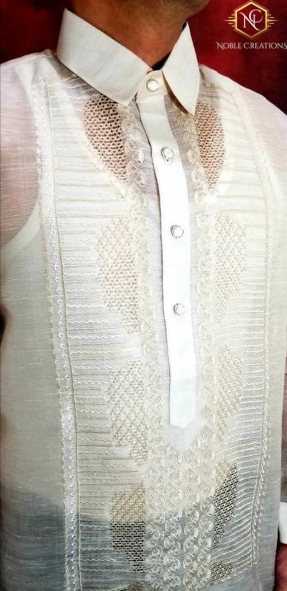 Barong Tagalog Piña-Abaca Embroidered Philippine National Costume Filipiniana For Men-Groom