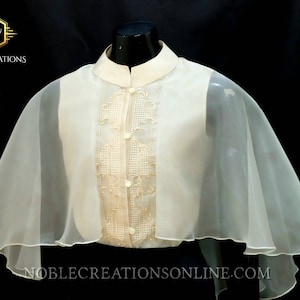 Modern FILIPINIANA  Silk Embroidered CAPE Barong - BEIGE