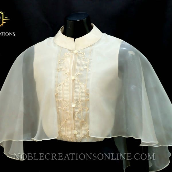 Modern FILIPINIANA  Silk Embroidered CAPE Barong - BEIGE