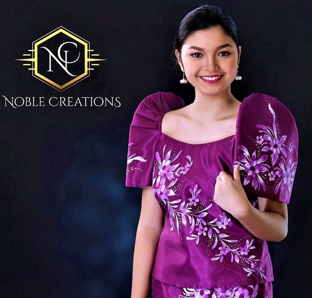 FILIPINIANA DRESS Handpainted Mestiza Gown Philippine National - Main Image