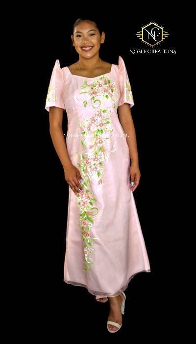 Filipiniana Dress Handpainted Mestiza Gown - Peach