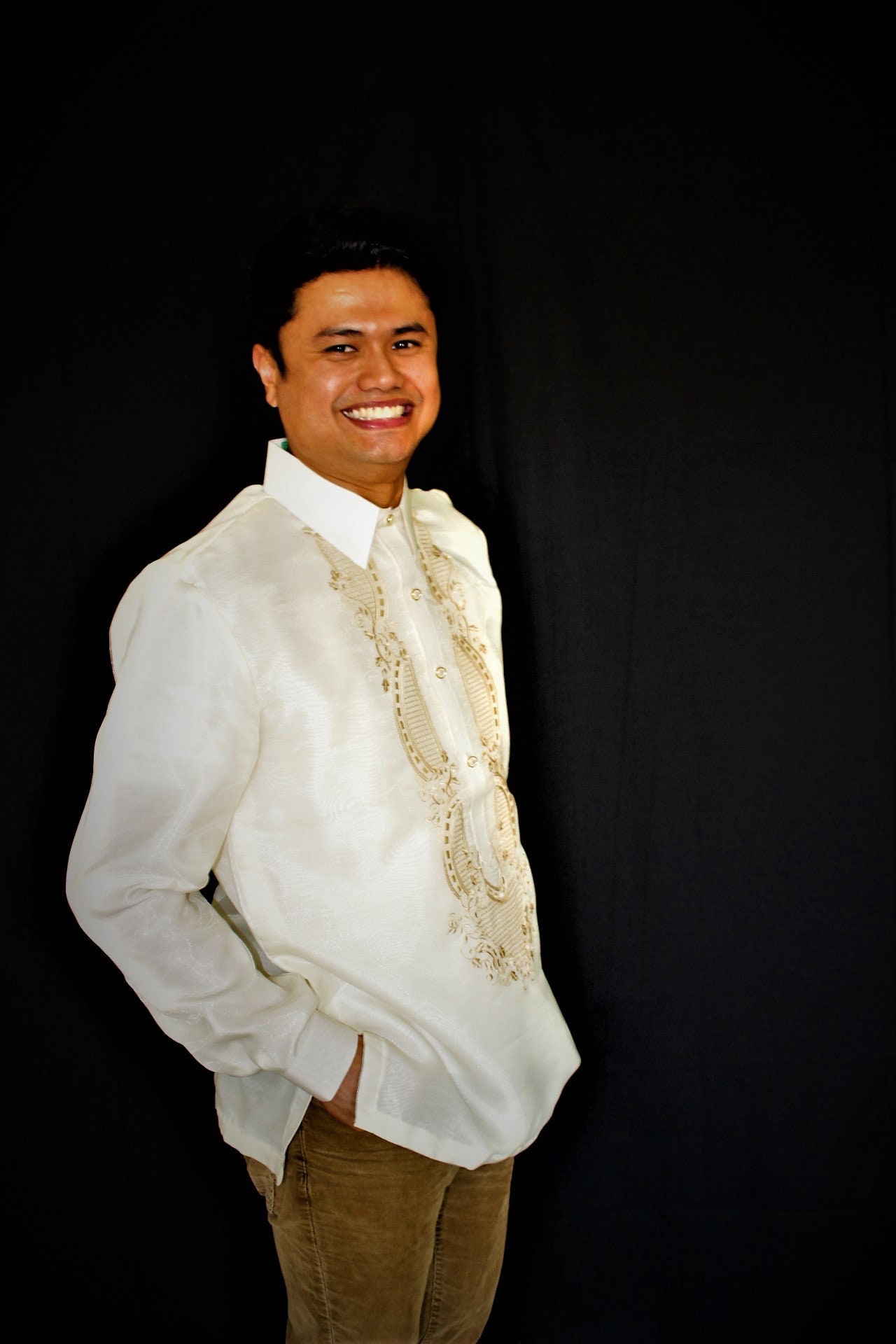 Black BARONG TAGALOG Filipino National Costume FILIPINIANA Filipino Dress 