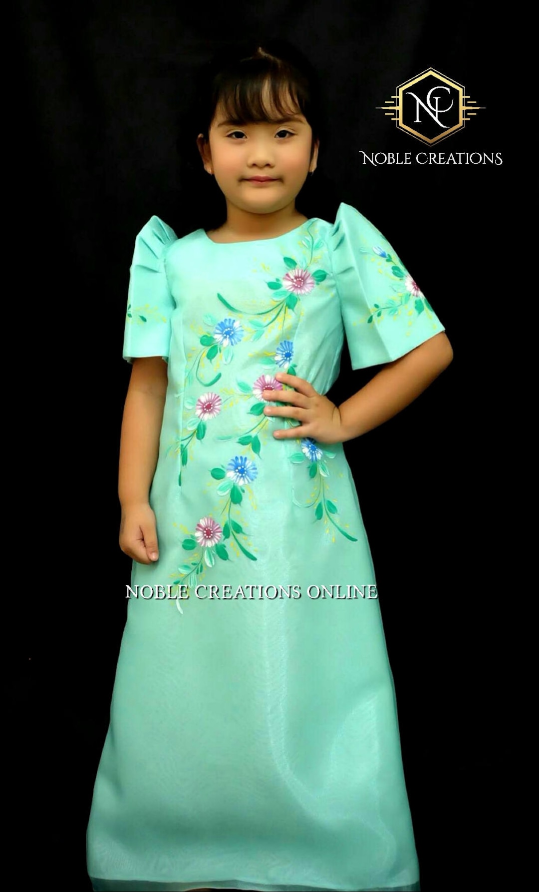 KIDS FILIPINIANA DRESS Handpainted Mestiza Gown Santacruzan Philippine ...