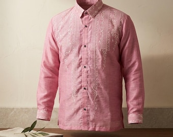 Pink Jusilyn BARONG TAGALOG  Filipino National Costume FILIPINIANA Formal Dress For Men made in Lumban Laguna Philippines