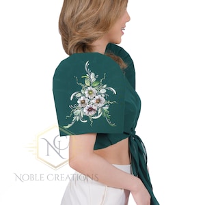 FILIPINIANA CHIFFON BOLERO Hand-painted Philippine National Costume Dark Green image 2