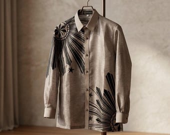 Jusily “Sinag” style with Inner Lining Filipino National Costume Filipiniana Lumban Laguna Philippines - Brown with black embroidery