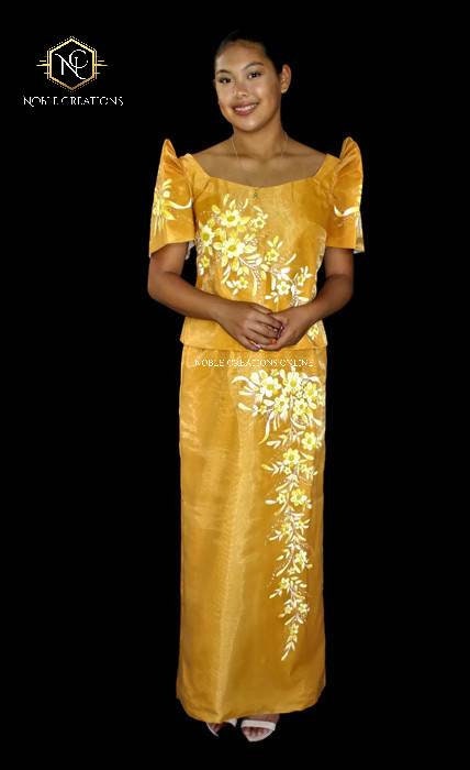 gold filipiniana dress