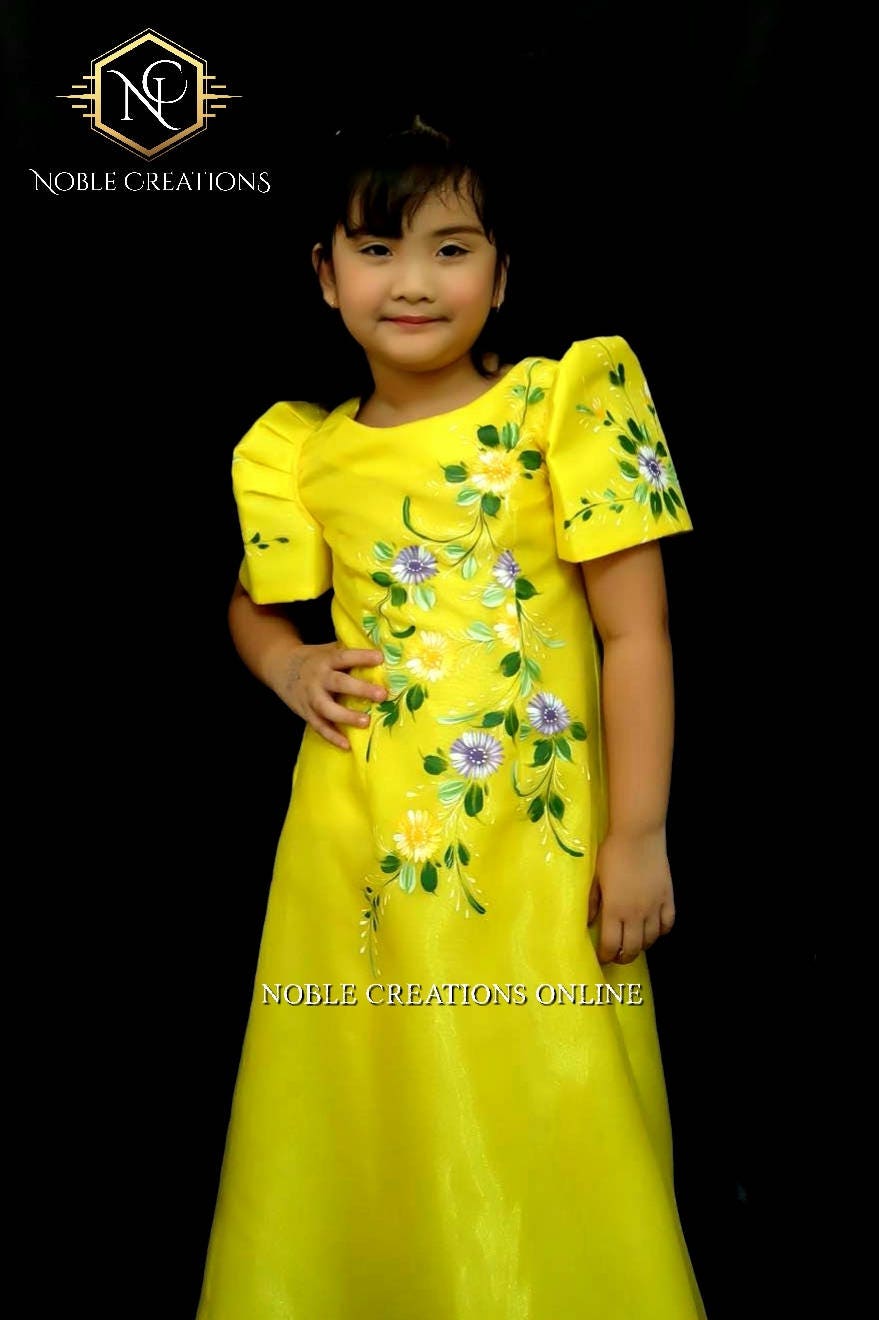 KIDS FILIPINIANA DRESS Handpainted Mestiza Gown SantaCruzan Philippine ...