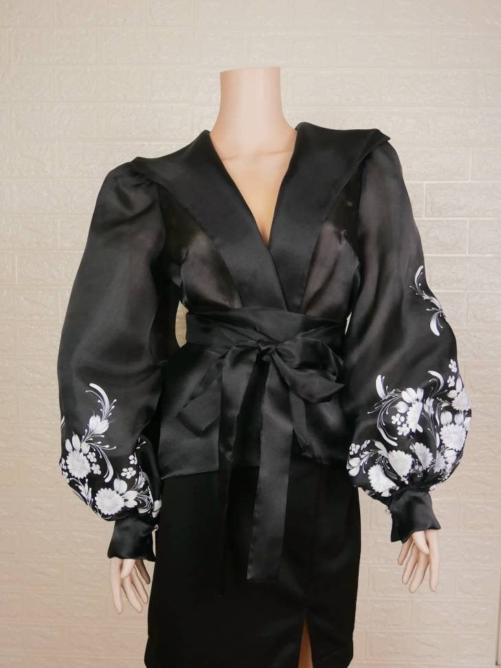 FILIPINIANA Jusi Fabric Hand Painted SLEEVE Jacket Barong