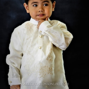 BARONG TAGALOG with Inner Lining Philippine National Costume FILIPINIANA Formal Dress For Kids Beige NCVON1 image 5