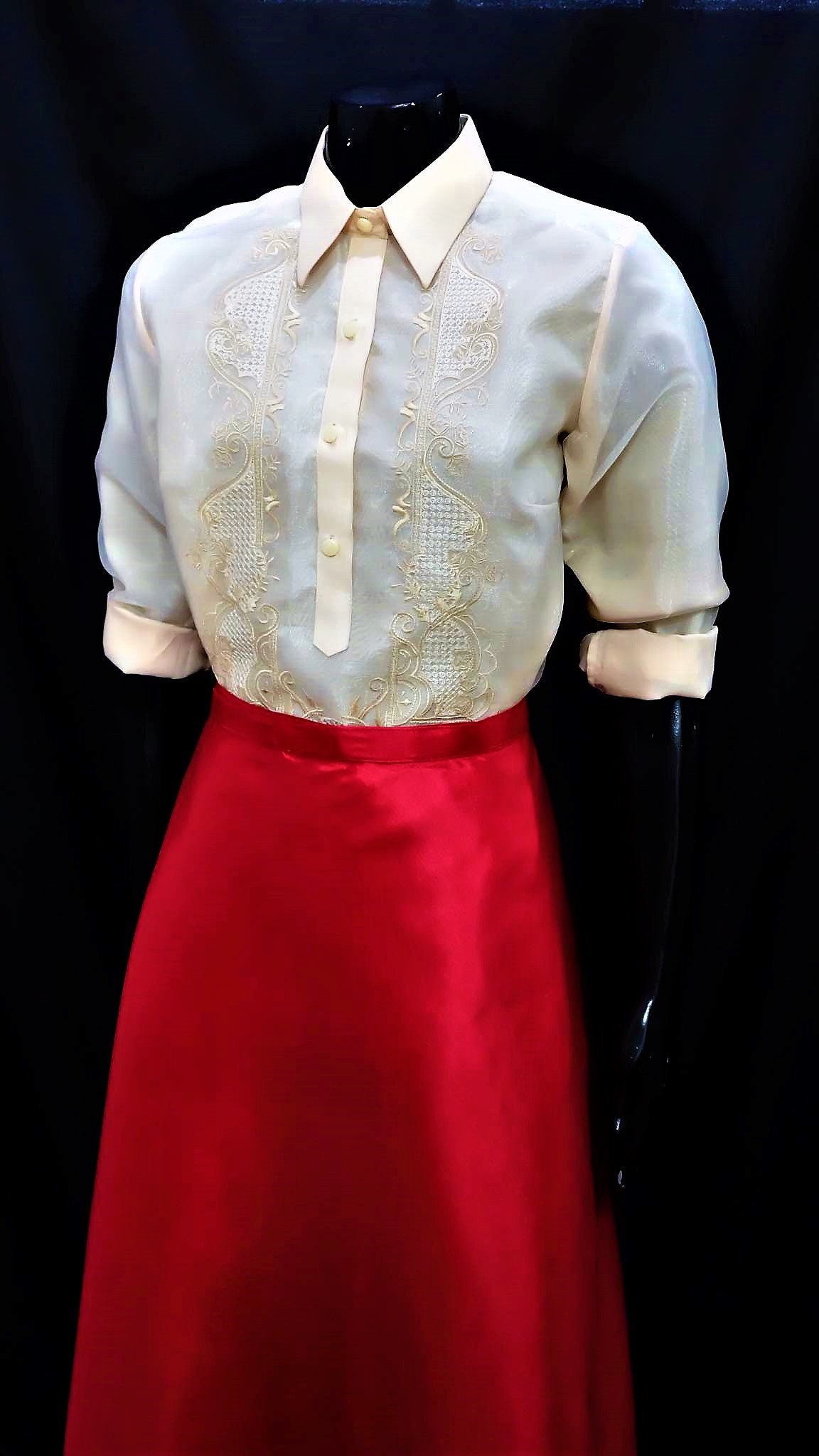 Sale!!! Sale!!! LADIES BARONG TAGALOG Philippine National Costume For Women Beige