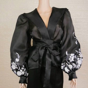 FILIPINIANA Veste à manches longues en tissu Jusi peinte à la main Robe philippine Barong tagalog Costume national des Philippines - NC10 Noir
