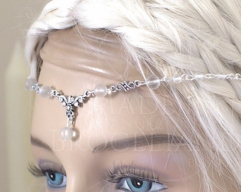 Diademe Tiare Elfique Blanc Givré Collier Victorien Headband