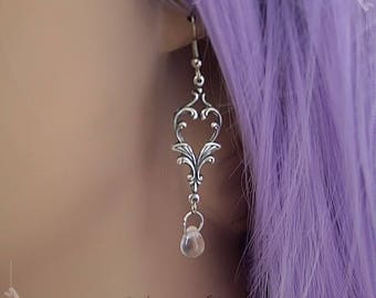 Boucles d'Oreilles Chandelier "Sylph Aeir" Sylphes - Laiton Silver-Filled (Massif/Sterling) puis vieilli & patiné avec un traitement anti-ternissement