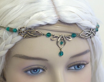 "Érin" Tiara elven Celtic Medieval Bronze Emerald