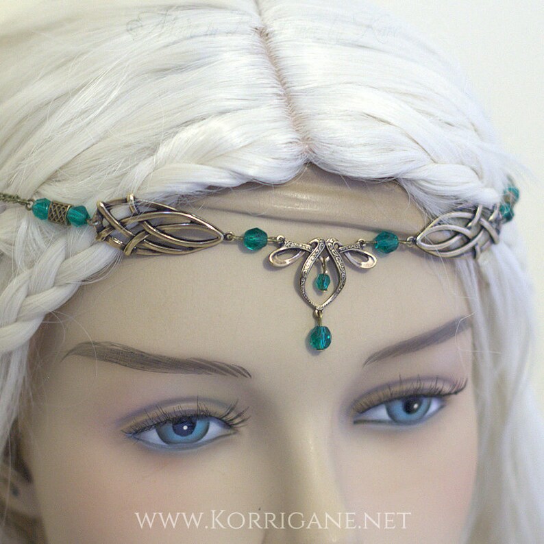 Érin Tiara elven Celtic Medieval Bronze Emerald image 1