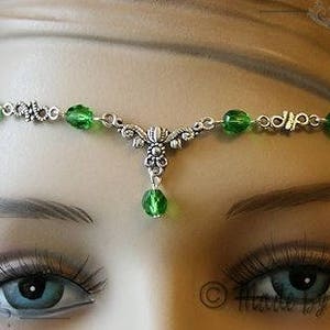 Diademe Tiare Elfique Vert Collier Victorien Bijou de Tête image 1