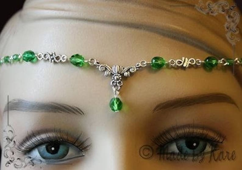 Diademe Tiare Elfique Vert Collier Victorien Bijou de Tête image 1