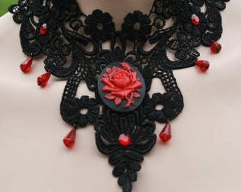 Red Rose Collier Tour de Cou Noir - Halloween Goth Gothique - Dentelle